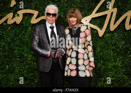 Karl Lagerfeld et Anna Wintour au British Fashion Awards 2015 à Londres Banque D'Images