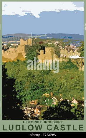 Un style poster illustration à partir d'une photographie de Ludlow Castle dans l'automne, de Whitecliff, Shropshire, Angleterre Banque D'Images