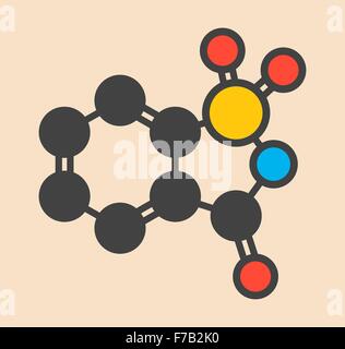 La saccharine édulcorant molécule. Formule topologique stylisé (structure chimique). Les atomes sont représentés par un code de couleur Banque D'Images