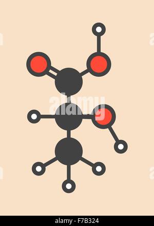 L'acide lactique (acide L-lactique) molécule de sucre de lait. La construction de l'acide polylactique (PLA) bioplastique. Présent dans le lait. Stylisation Banque D'Images
