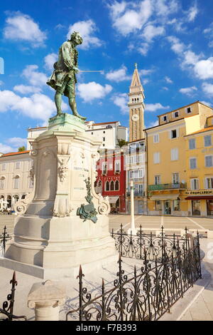 Giuseppe Tartini statue, Piran, Slovénie Banque D'Images