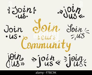 Rejoignez-nous ensemble de lettrage fait main inscriptions Illustration de Vecteur