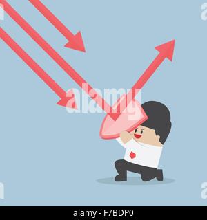 Businessman holding shield d'empêcher de le graphique de tendance vers le bas pour protéger ses profits, VECTOR, EPS10 Illustration de Vecteur