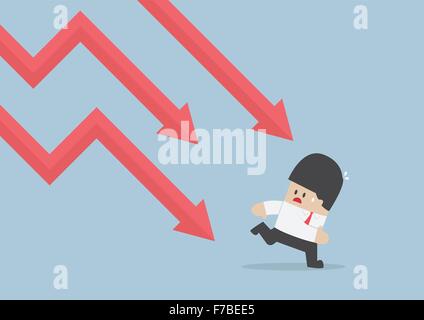 Businessman courir loin de tomber graphique, baisse, VECTOR, EPS10 Illustration de Vecteur