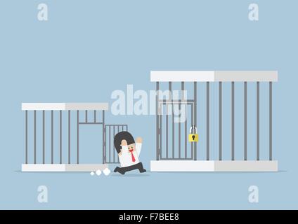 Businessman runing out de petite cage à la plus grande cage, VECTOR, EPS10 Illustration de Vecteur