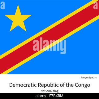 Drapeau national de la République démocratique du Congo avec bonnes proportions, couleurs, éléments Illustration de Vecteur