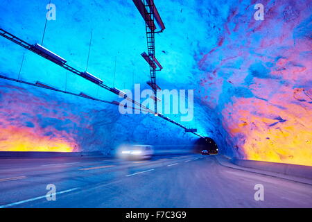 Tunnel Laerdal, Laerdalstunnelen le plus long du monde (24,5 km) à l'Aurland, Norvège Banque D'Images