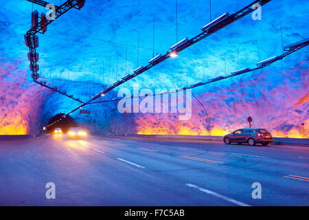 Tunnel Laerdal, Laerdalstunnelen le plus long du monde (24,5 km) à l'Aurland, Norvège Banque D'Images