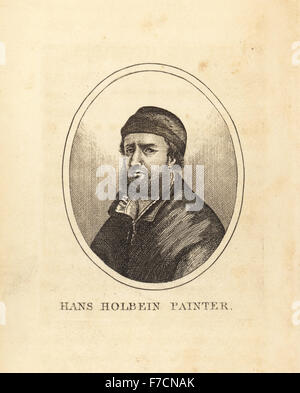 Auto-portrait de Hans Holbein le peintre. La gravure sur cuivre par Wenceslaus Hollar à partir de la danse de la mort de Hans Holbein, Coxhead, Londres, 1816. Banque D'Images