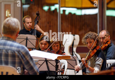 À jouer du violon et contrebasse n une répétition Banque D'Images