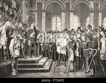 Proclamation du roi de Prusse, Guillaume I, ou William I, 1797-1888, l'empereur allemand, 18 janvier 1871 proclamation impériale Banque D'Images