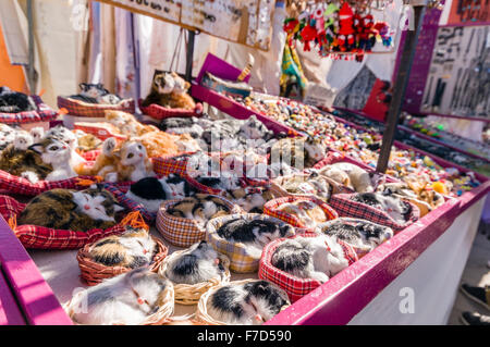 Chatons à poils à la main dans des paniers en vente au marché du dimanche de la ville de Teguise Lanzarote Banque D'Images