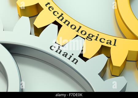 Concept de chaîne technologique sur les roues dentées métalliques Banque D'Images