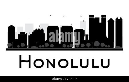 Honolulu City skyline silhouette noir et blanc. Vector illustration. Concept simple pour le tourisme, la bannière de présentation Illustration de Vecteur