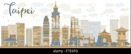 Abstract skyline Taipei avec repères de couleur. Vector illustration. Les voyages d'affaires et tourisme concept avec des bâtiments modernes. Illustration de Vecteur