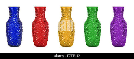 Ensemble de vases de verre colorées isolé sur fond blanc avec clipping path Banque D'Images