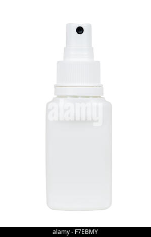 Spray blanc bouteille plastique isolé sur fond blanc avec clipping path Banque D'Images