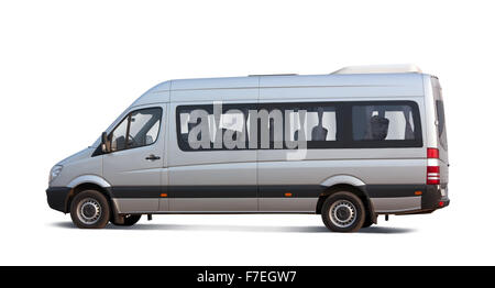 Minibus passagers gris sur blanc. Isolé avec clipping path Banque D'Images