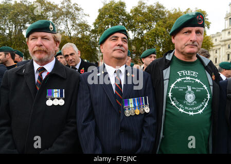 Une manifestation en soutien du Sgt Alexander Blackman, un marine qui purge une peine de prison à vie pour meurtre d'un insurgé taliban blessé, est maintenu en place du Parlement que des militaires sont mis en garde par le ministère de la Défense de ne pas y assister. En vedette : Sup Banque D'Images