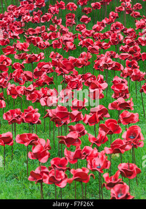 La Cascade de coquelicots rouges en céramique à Woodhorn Mining Museum en mémoire de soldats de la Première Guerre Mondiale Washington Northumberland Royaume-uni Banque D'Images