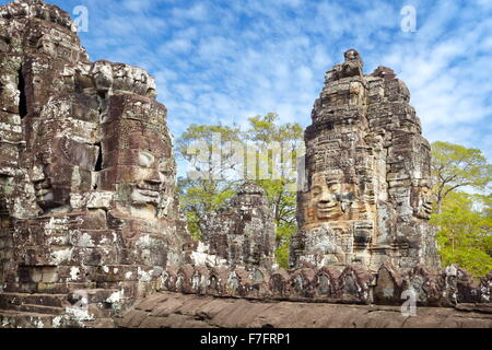 Visages de temple Bayon, Angkor Thom, au Cambodge, en Asie Banque D'Images