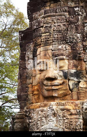 Visages de temple Bayon, Angkor Thom, au Cambodge, en Asie Banque D'Images