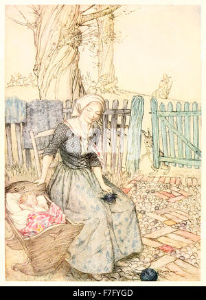 'Bye, Baby Bunting' de 'autres Goose - La Vieille des comptines' illustration par Arthur Rackham (1867-1939). Voir la description pour plus d'informations. Banque D'Images