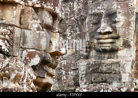 Visages de temple Bayon, Angkor Thom, au Cambodge, en Asie Banque D'Images