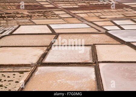 Salines, actif ou en sel des étangs d'évaporation, à Salinas de Janubio, Lanzarote. Banque D'Images