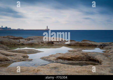 Moody après-midi au Fort Ricasoli en Kalkara, Malte. Banque D'Images