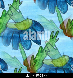 Fleur motif bleu fait main aquarelle texture transparente daisy pour votre site web Banque D'Images