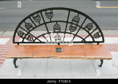 Napa, CA, USA. 23 Nov, 2015. Ce banc, près de Eiko's Restaurant sur la première rue, est l'un d'un certain nombre de bancs qui ont été installés au centre-ville de Napa récemment. Ils sont réalisés par l'artiste Eric Powell à partir de matériaux recyclés à partir de la fonte bookends Goodman Bibliothèque. © Napa Valley Inscription/ZUMA/Alamy Fil Live News Banque D'Images