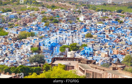 Vue aérienne de Jodhpur, la ville bleue du Rajasthan, Inde Banque D'Images