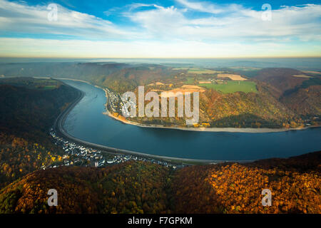 Avis de Boppard sur le Rhin à Kamp-bornhofen, vallée du Rhin, Rhin, plier les feuilles d'automne, marée basse, B9, la vallée de la Loreley Boppard Banque D'Images