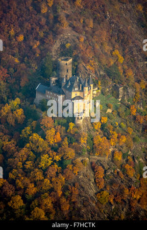 Katz château dans la vallée du Rhin, le Rhin près de St Goarshausen, Sankt Goar, vallée du Rhin, Rhénanie-Palatinat, Allemagne, Europe, Banque D'Images