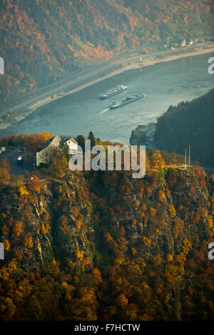 La Lorelei, Lorelei rock, schiste dans le patrimoine mondial de l'Vallée du Haut-Rhin moyen dans la région de Sankt Goarshausen, Sankt Goar, Banque D'Images