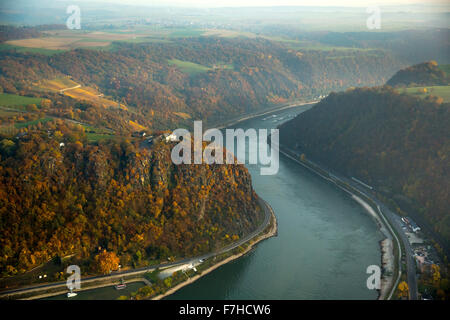 La Lorelei, Lorelei rock, schiste dans le patrimoine mondial de l'Vallée du Haut-Rhin moyen dans la région de Sankt Goarshausen, Sankt Goar, Banque D'Images