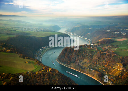 La Lorelei, Lorelei rock, schiste dans le patrimoine mondial de l'Vallée du Haut-Rhin moyen dans la région de Sankt Goarshausen, Sankt Goar, Banque D'Images