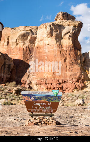 Panneau d'entrée du Canyon de sable de l'unité des anciens Canyon National Monument, Colorado. Banque D'Images