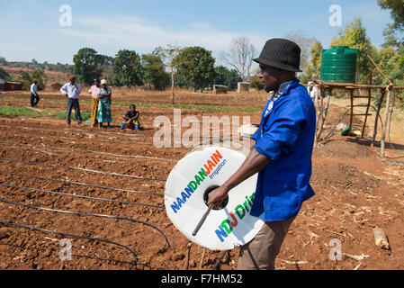 Le MALAWI, Zingiziwa village, l'installation de système d'irrigation goutte à goutte pour les petits agriculteurs Banque D'Images