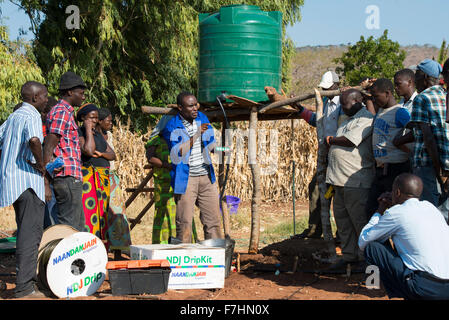 Le MALAWI, Zingiziwa village, l'installation de système d'irrigation goutte à goutte pour les petits agriculteurs Banque D'Images