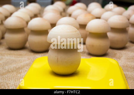 Ensemble de boîtes en bois de champignons blancs Banque D'Images