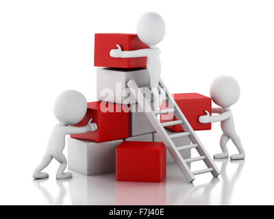 Moteur de rendu 3d image. Les blancs grimper aux échelles. Concept d'équipe. Isolé sur fond blanc Banque D'Images