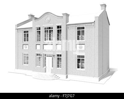 La visualisation de l'architecture résidentielle privée classique isolated on white Banque D'Images