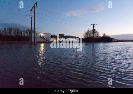 Welshpool, Powys, Pays de Galles, Royaume-Uni. 1er décembre, 2015. L'aéroport de Melbourne est entouré par les eaux de crue. La rivière Severn éclate c'est banques à Welshpool et provoque une inondation. Credit : Graham M. Lawrence/Alamy Live News. Banque D'Images