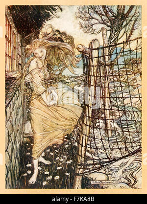 Frontispice montrant 'Agata en dehors de la fenêtre' de 'Agata' illustré par Arthur Rackham (1867-1939). Voir la description pour plus d'informations. Banque D'Images