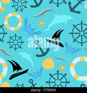 Modèle sans couture avec éléments nautiques Illustration de Vecteur