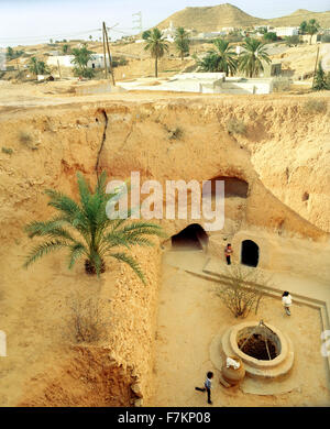 Dans les habitations souterraines ville tunisienne de Matmata. Banque D'Images