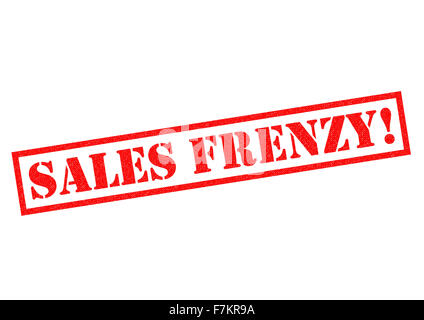 Frénésie de vente ! Timbres en caoutchouc rouge sur un fond blanc. Banque D'Images