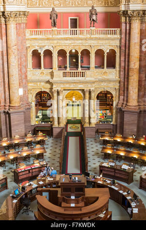 Washington, DC - La salle de lecture principale dans le Thomas Jefferson Building de la Bibliothèque du Congrès. Banque D'Images